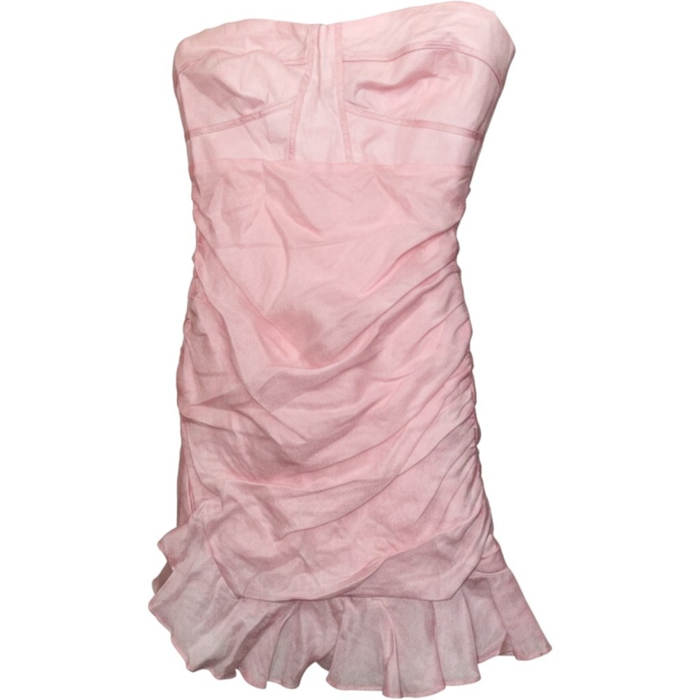 Bardot Pink Strapless Ruched Mini Dress Ruffle Hem Sweetheart Neckline Size US 4